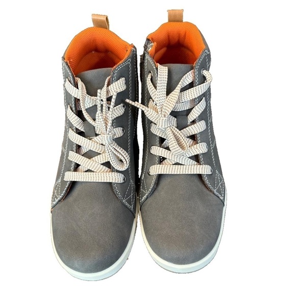 New Day Five Boy's Caleb Gray/Brown High Top Lace Up Sneakers. Size 5 (side zip) - Picture 2 of 5